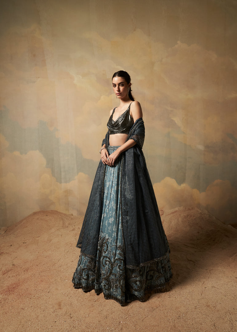BLUE DENIM LEHENGA SET
