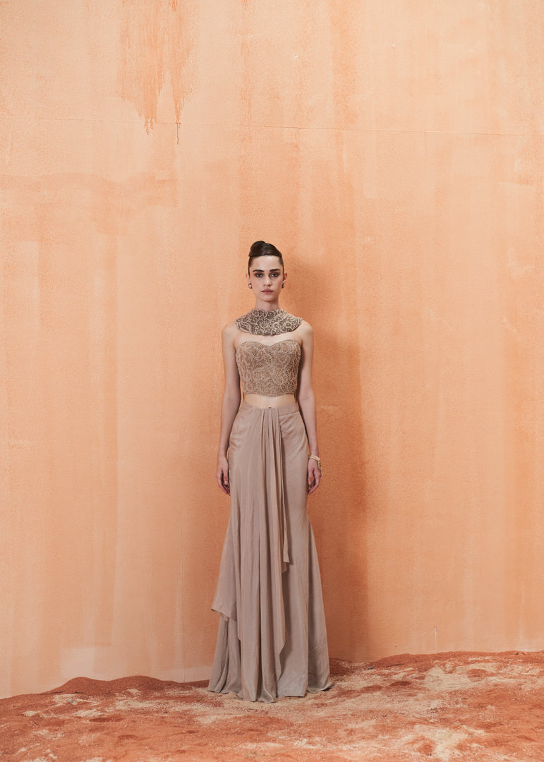 DOESKIN DRAPE SKIRT SET