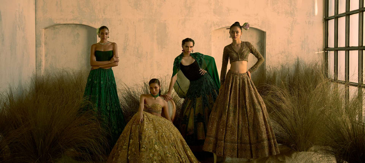 Green & Mustard Designer Lehengas & Sarees Online - Payal Keyal