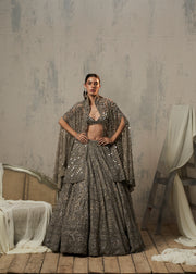 GREY CAPE LEHENGA SET