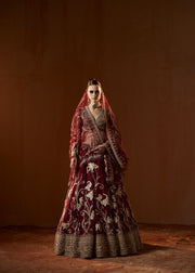 MAROON CHANTILLY LEHENGA SET