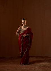 RED ORGANZA SAREE