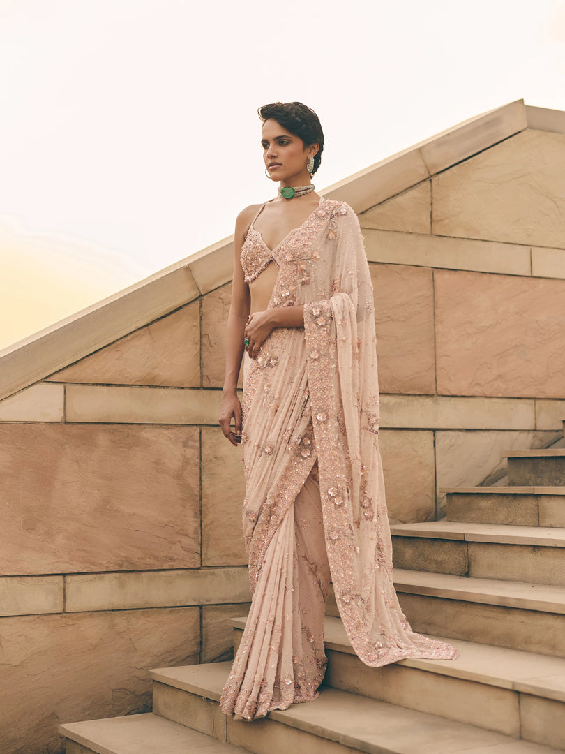 Wisteria Pink Georgette Saree