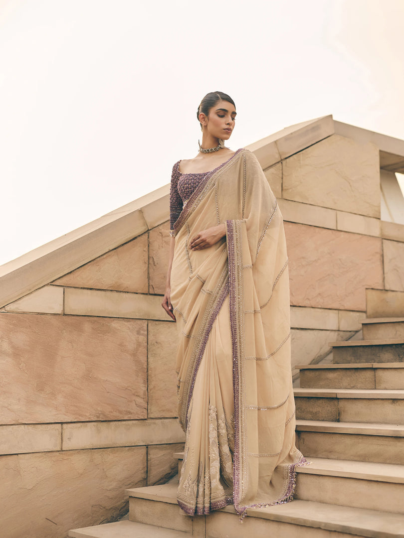 Sovana Cream  Georgette Saree