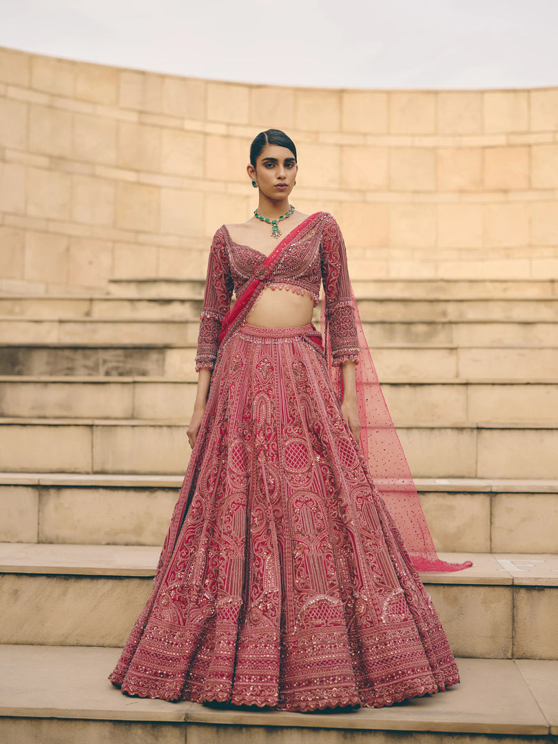 Mireille Pink Organza Lehenga