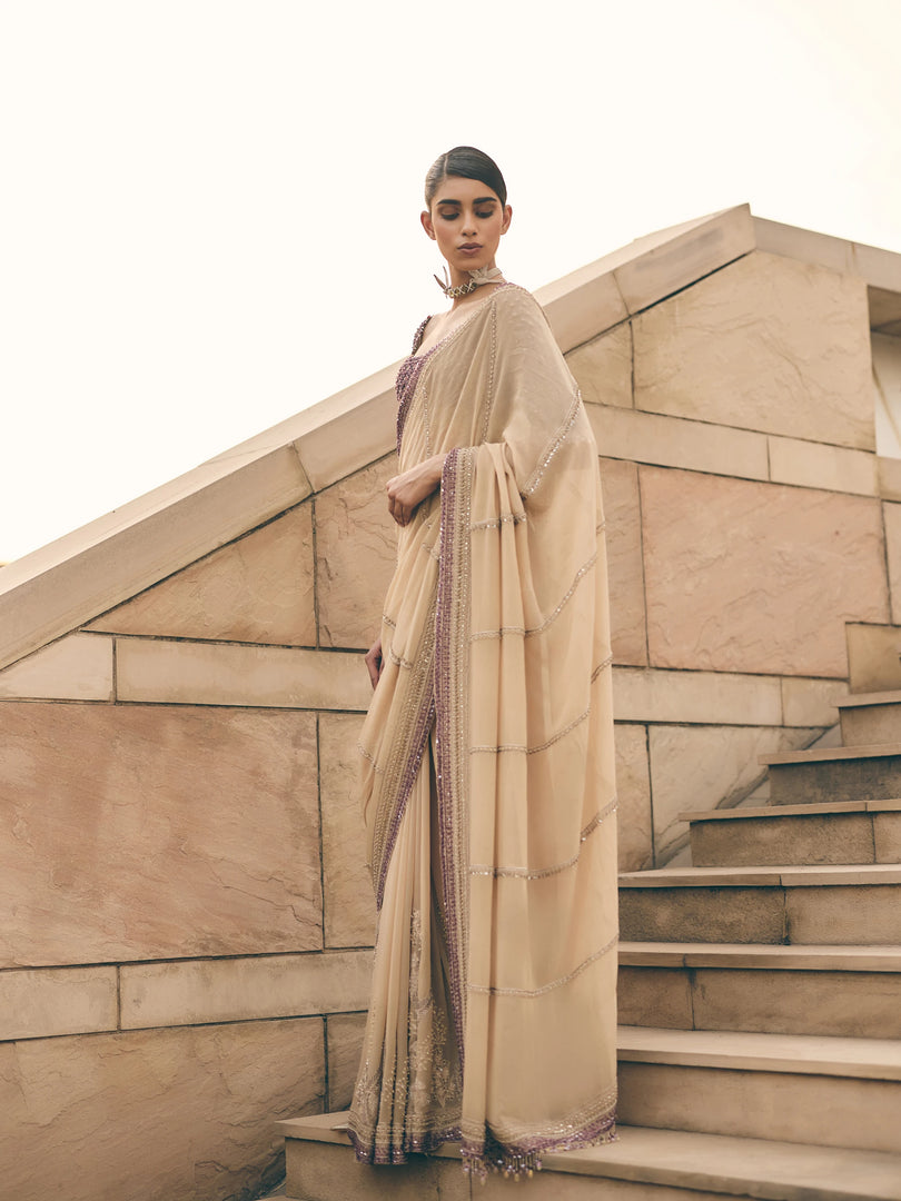 Sovana Cream  Georgette Saree