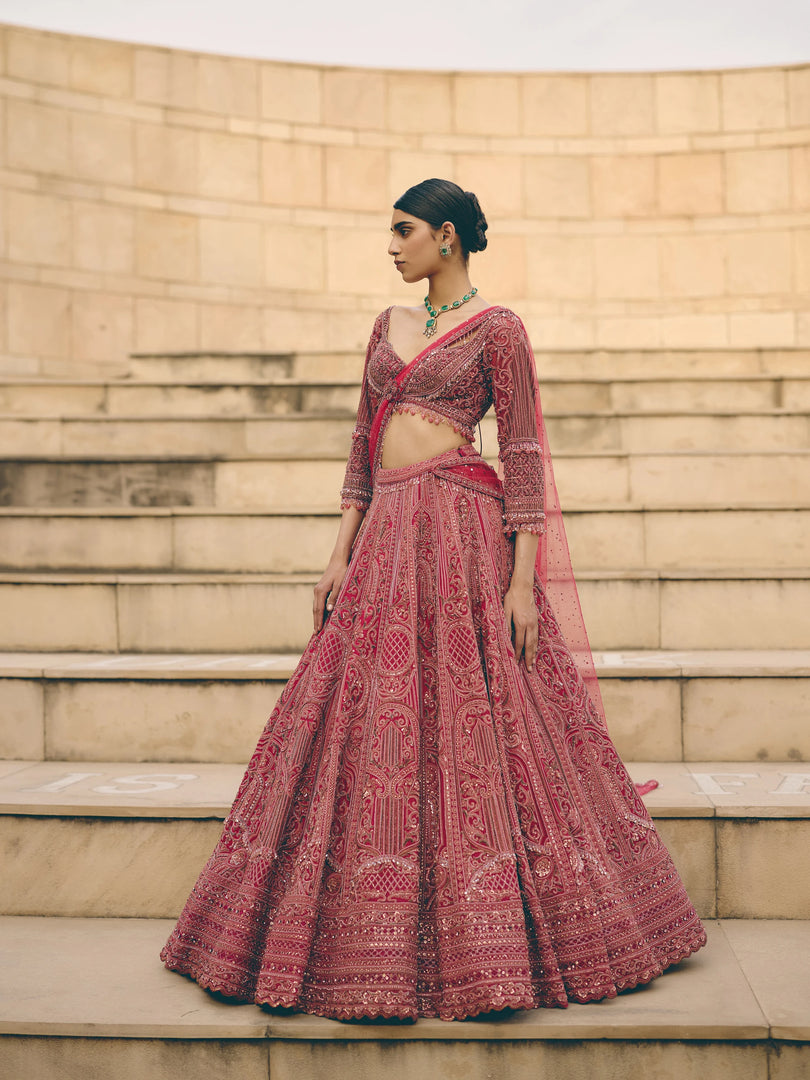 Mireille Pink Organza Lehenga
