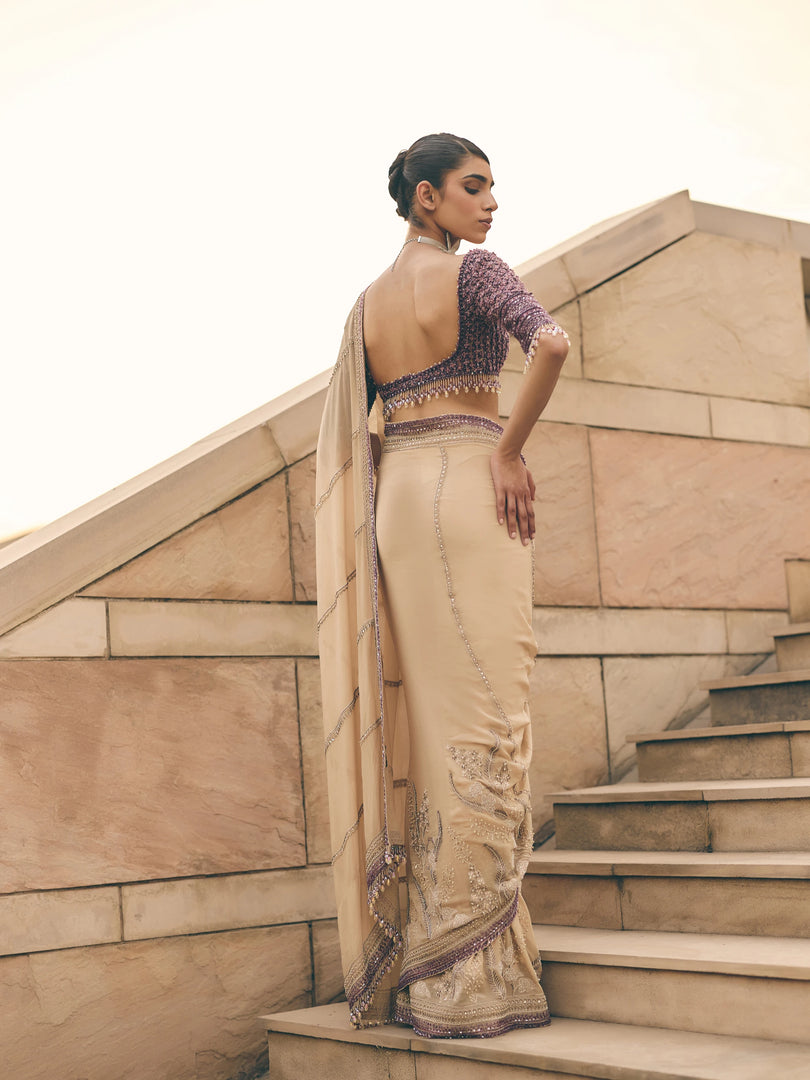 Sovana Cream  Georgette Saree