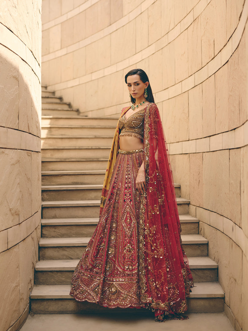 Garnet Dual Dupatta Lehenga