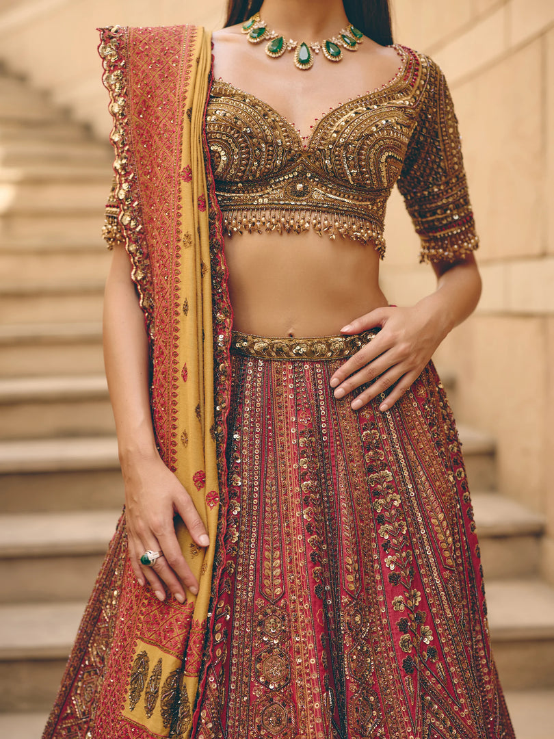 Garnet Dual Dupatta Lehenga