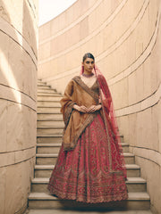Calix Red Organza Lehenga