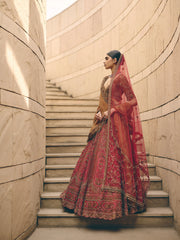Calix Red Organza Lehenga