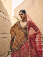 Calix Red Organza Lehenga