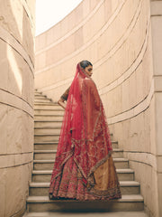 Calix Red Organza Lehenga