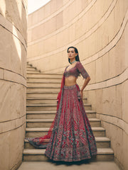 Rouge Red Grey Lehenga Set