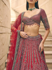 Rouge Red Grey Lehenga Set