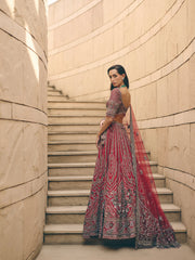 Rouge Red Grey Lehenga Set