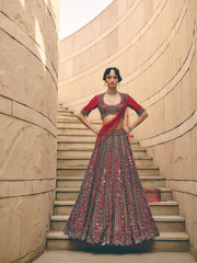 Cerise Red Net Lehenga Set