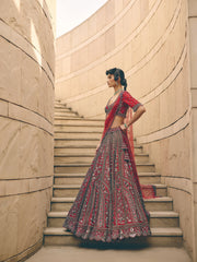 Cerise Red Net Lehenga Set