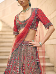 Cerise Red Net Lehenga Set