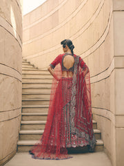 Cerise Red Net Lehenga Set