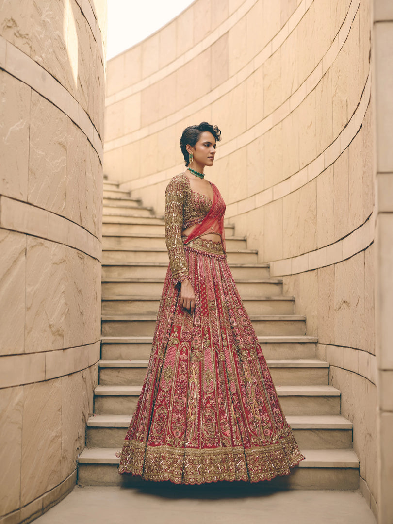 Caldera Dabka Red Lehenga