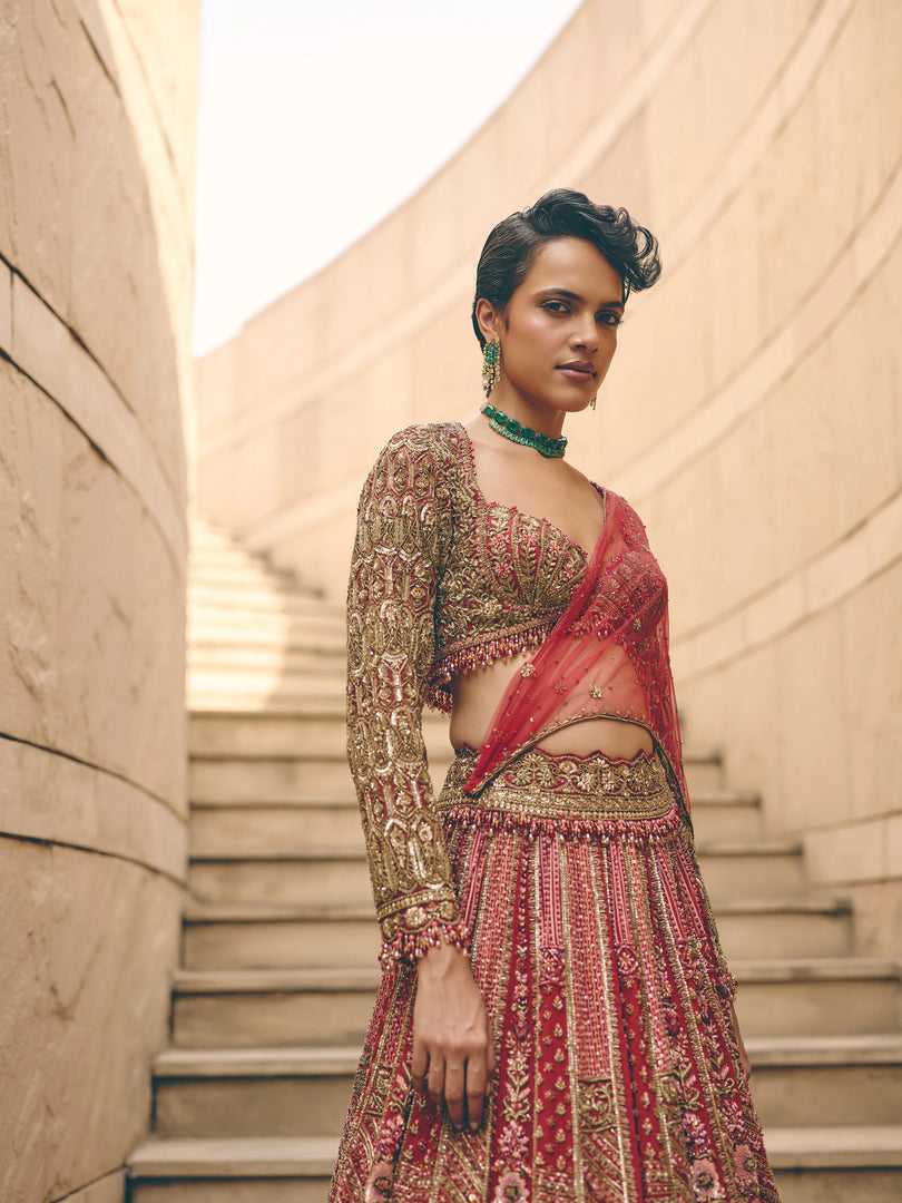 Caldera Dabka Red Lehenga