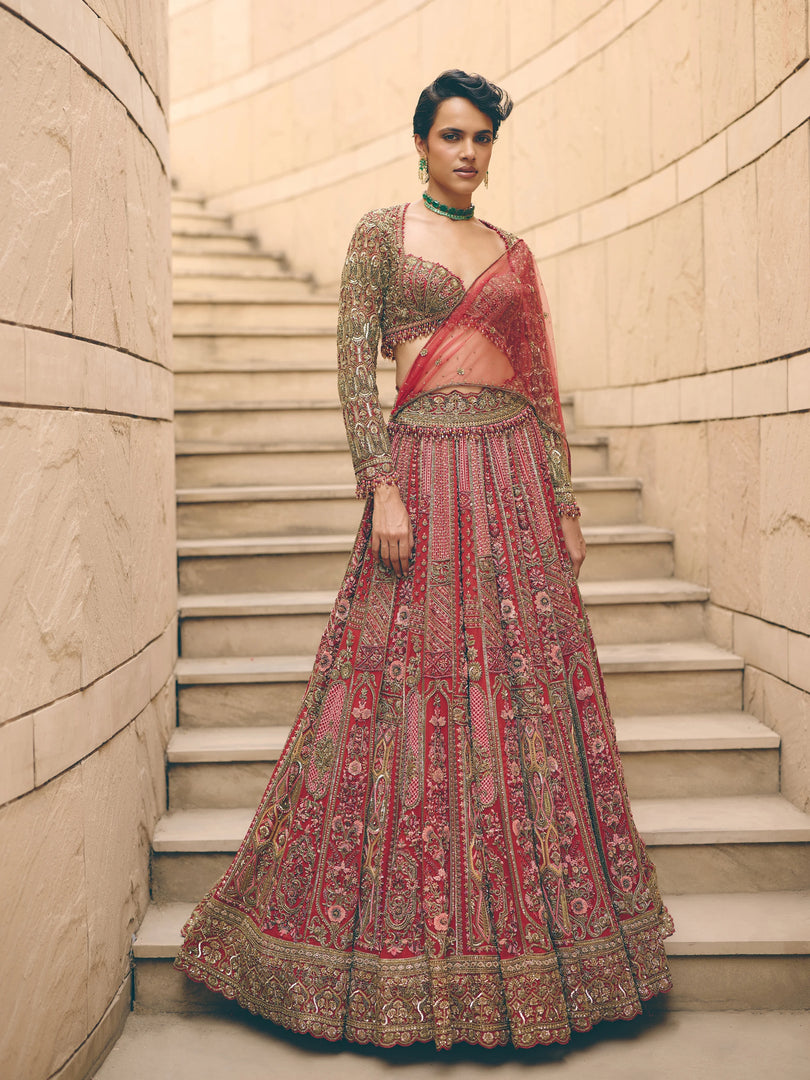 Caldera Dabka Red Lehenga