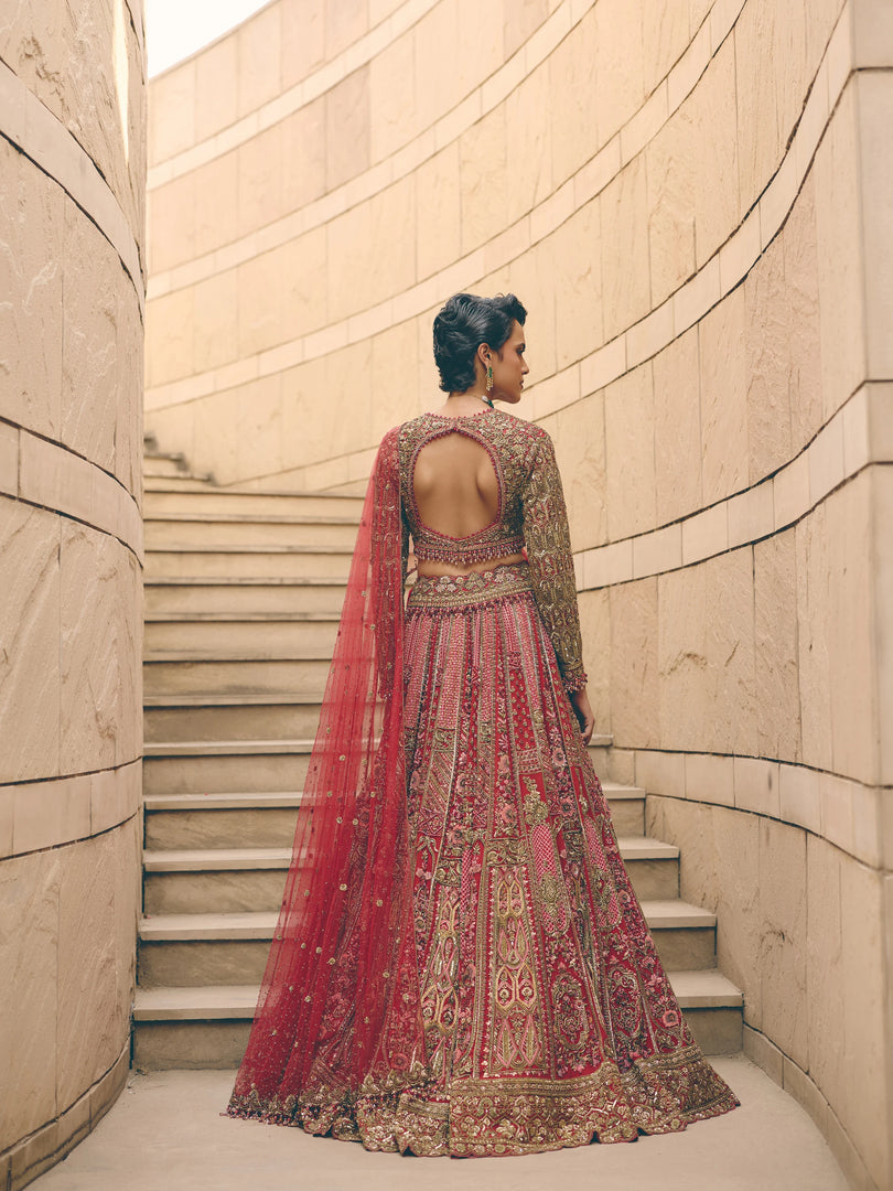 Caldera Dabka Red Lehenga