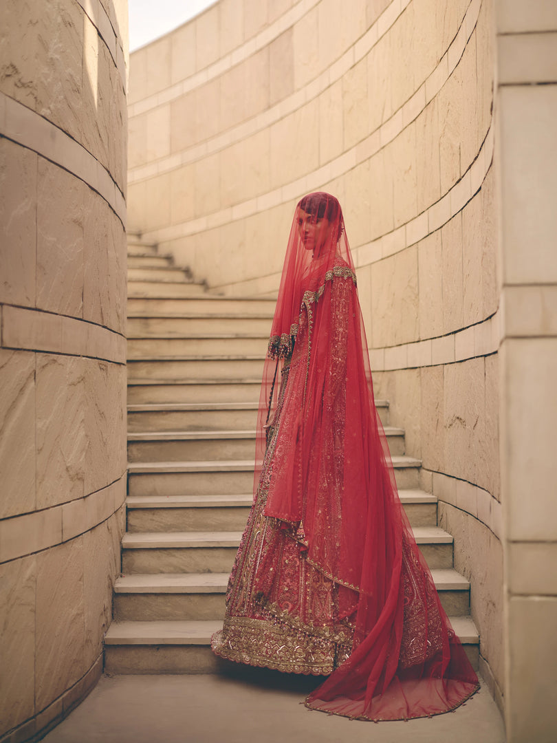 Caldera Dabka Red Lehenga