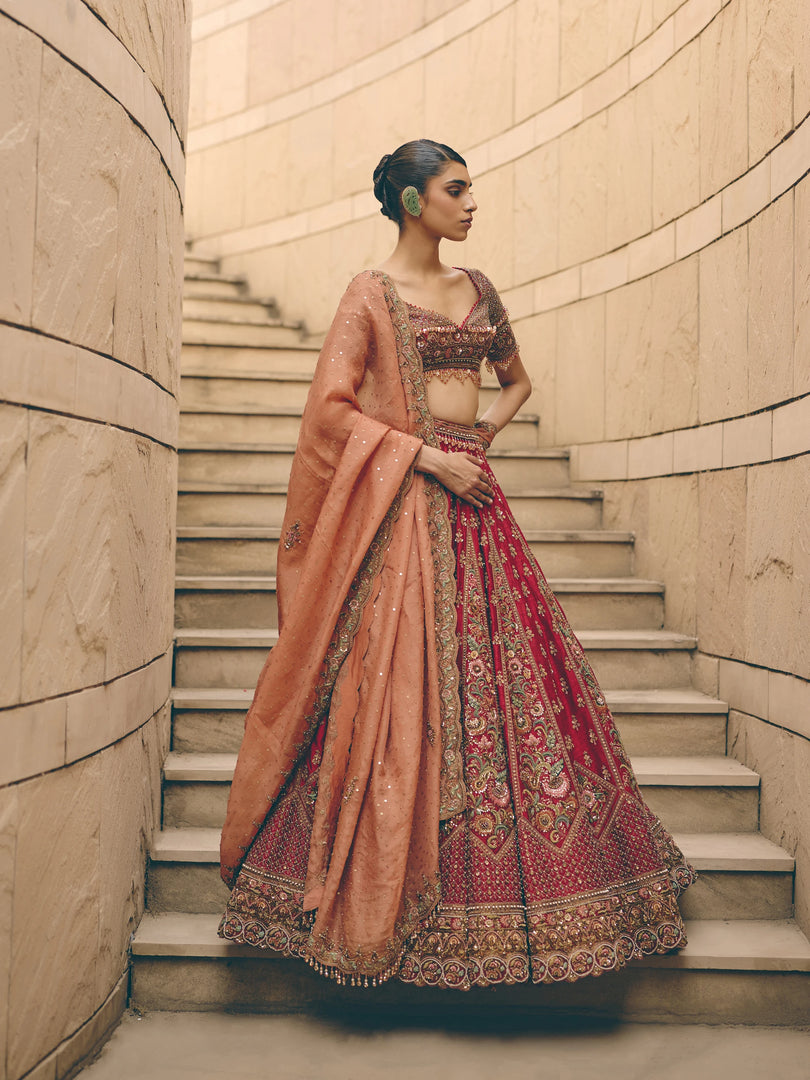 Brûlée Resham Red Lehenga