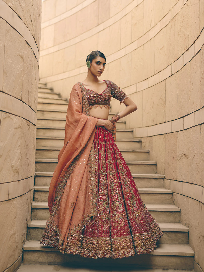 Brûlée Resham Red Lehenga