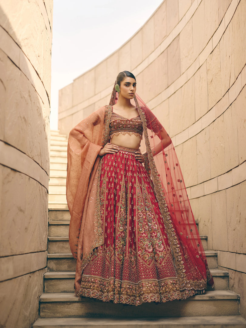 Brûlée Resham Red Lehenga