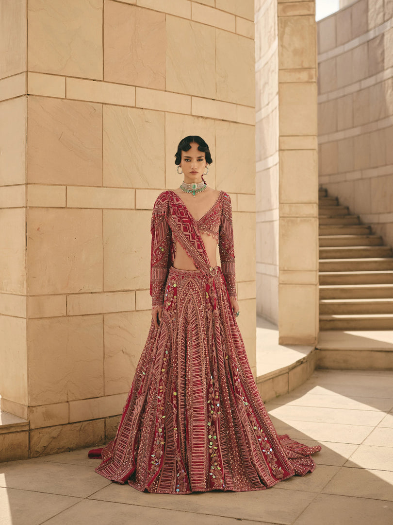 Aurora Geometric Work Lehenga