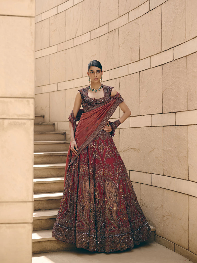Cassian Aari Crimson Lehenga