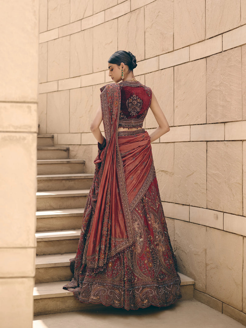 Cassian Aari Crimson Lehenga