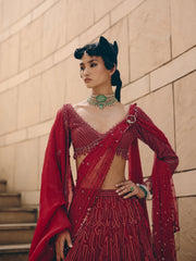 Gemma Red Net Lehenga Set