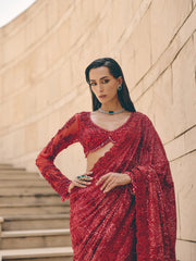 Noemi Resham Red Saree
