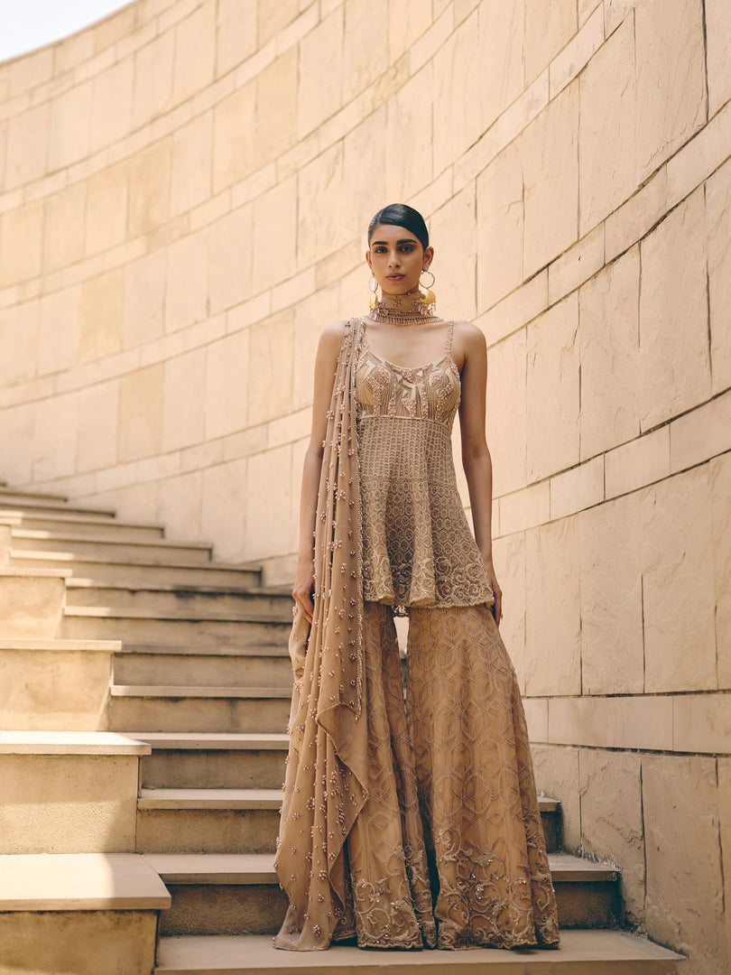 Melora Peach Sharara Set