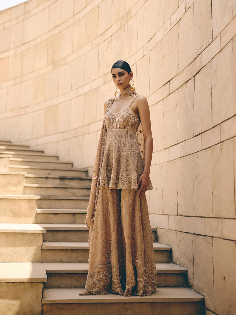 Melora Peach Sharara Set