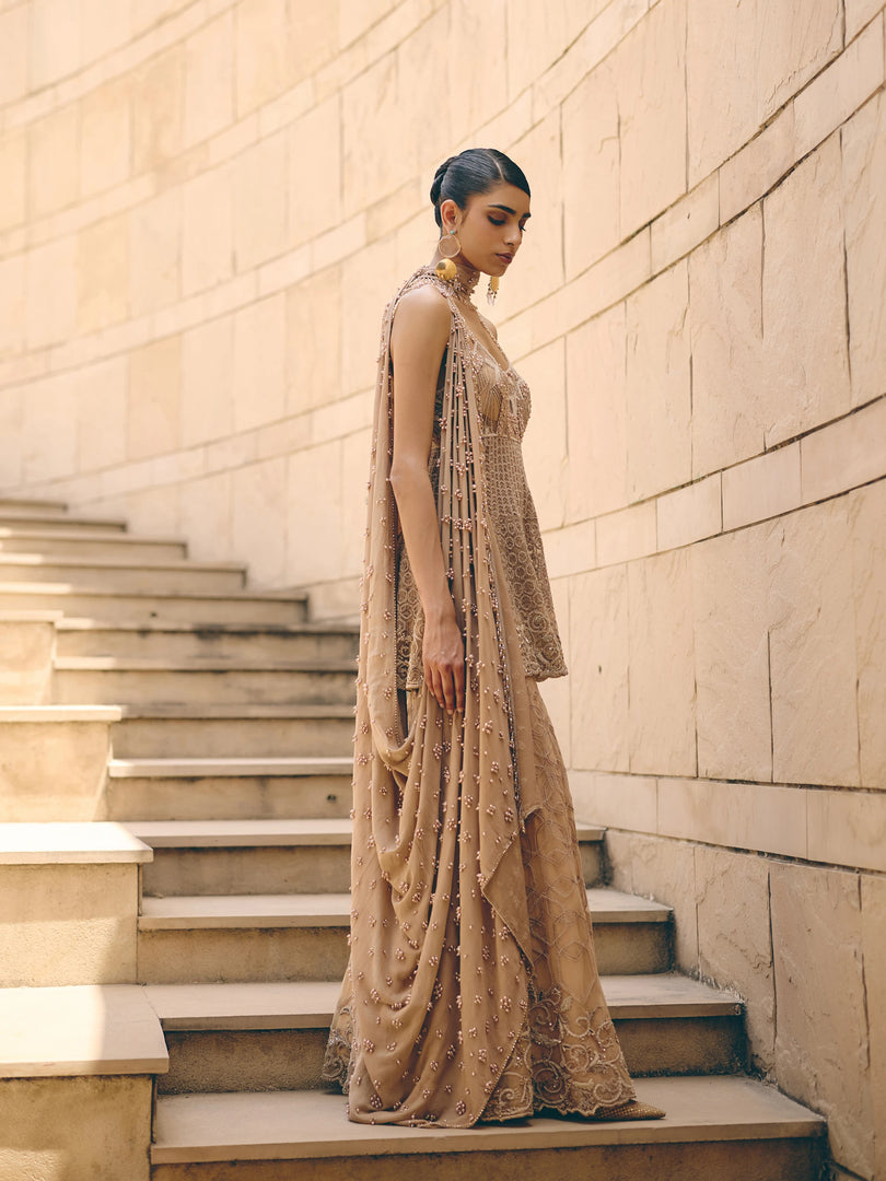 Melora Peach Sharara Set