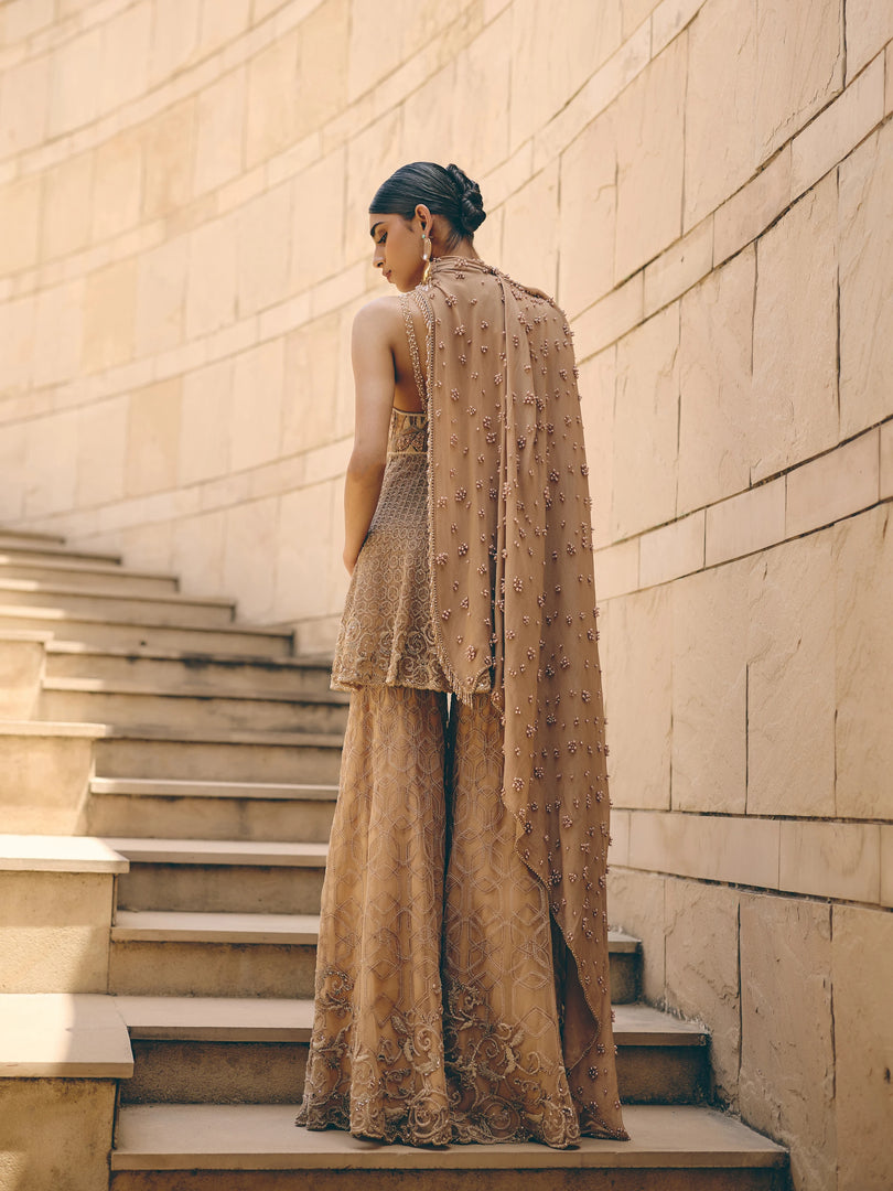 Melora Peach Sharara Set