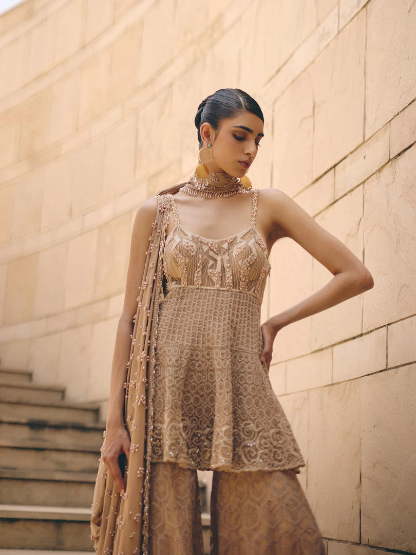 Melora Peach Sharara Set
